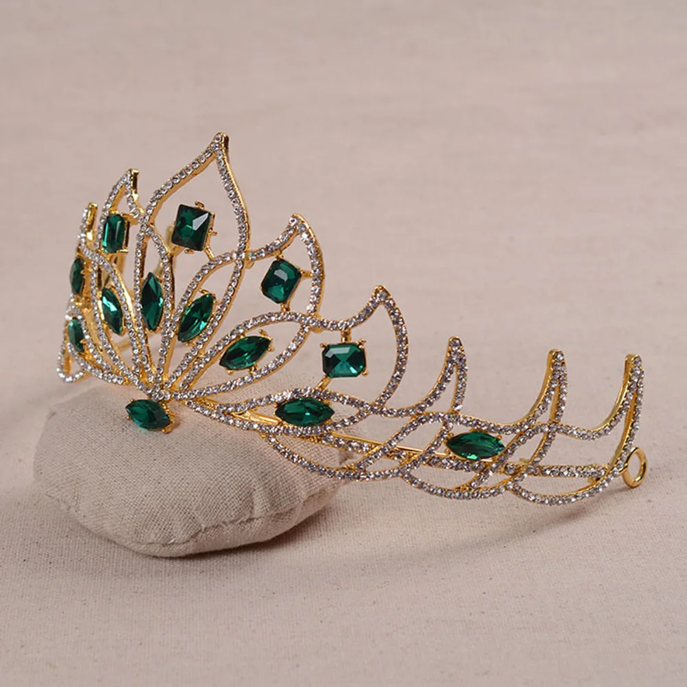 

Crystal Petal Crown Bridal Headpiece Women Wedding Party Hair Accessories Alloy Tiara 18K Gold Olive Green