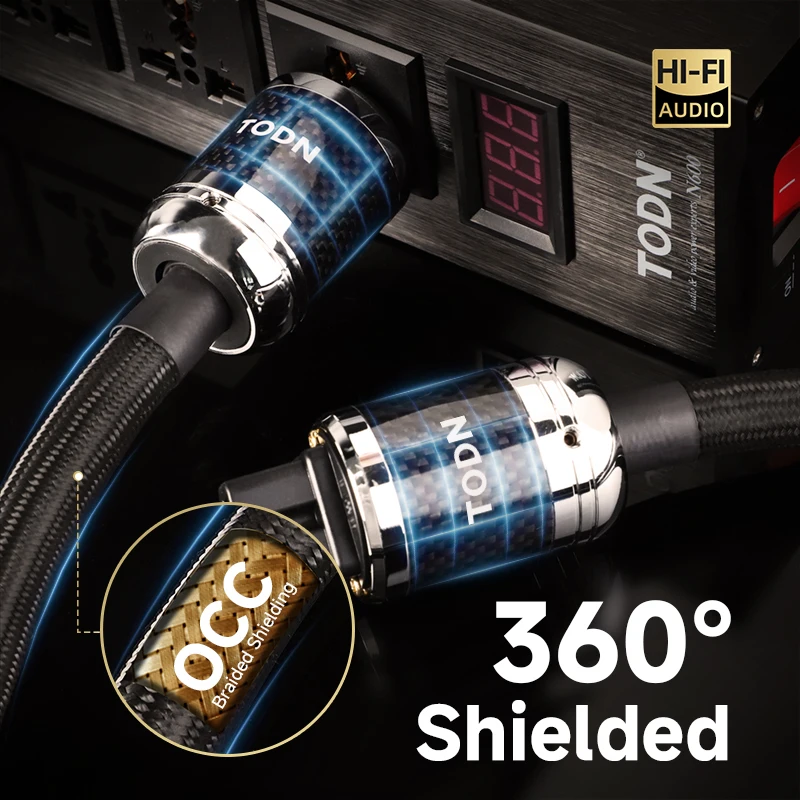 TODN kabel daya hifi occ kabel audio EU/US Vseries, penguat konektor cangkang serat karbon berpelindung, filtre