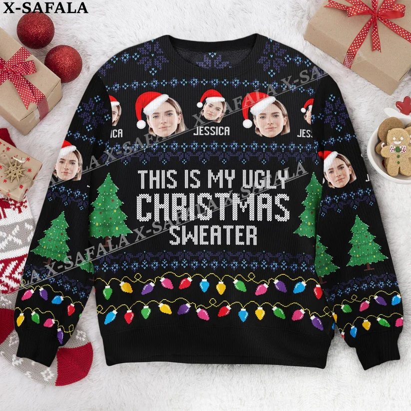 Custom Photo Personalized Characters/Pets Ugly Christmas Knit Sweaters Christmas Gift Jumpers Tops Couple Party Unisex Casual-13