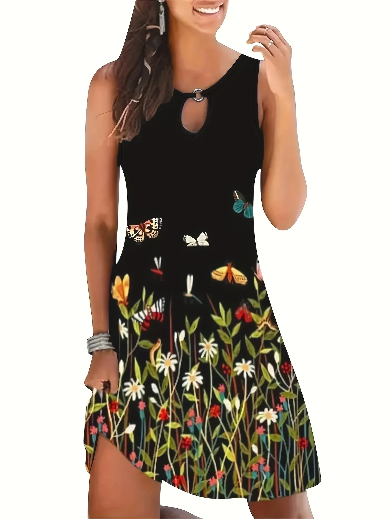 

Plus Size 1XL-5XL Women Fashion Summer Print Casual Cute Sleeveless Floral Dress Sundress Female Bohemian Beach Dress Robe