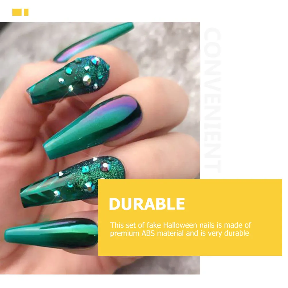 

24 Pcs Spider Nail Patches Web Pattern Nails Halloween Flash Long for Women Abs Extra Fake