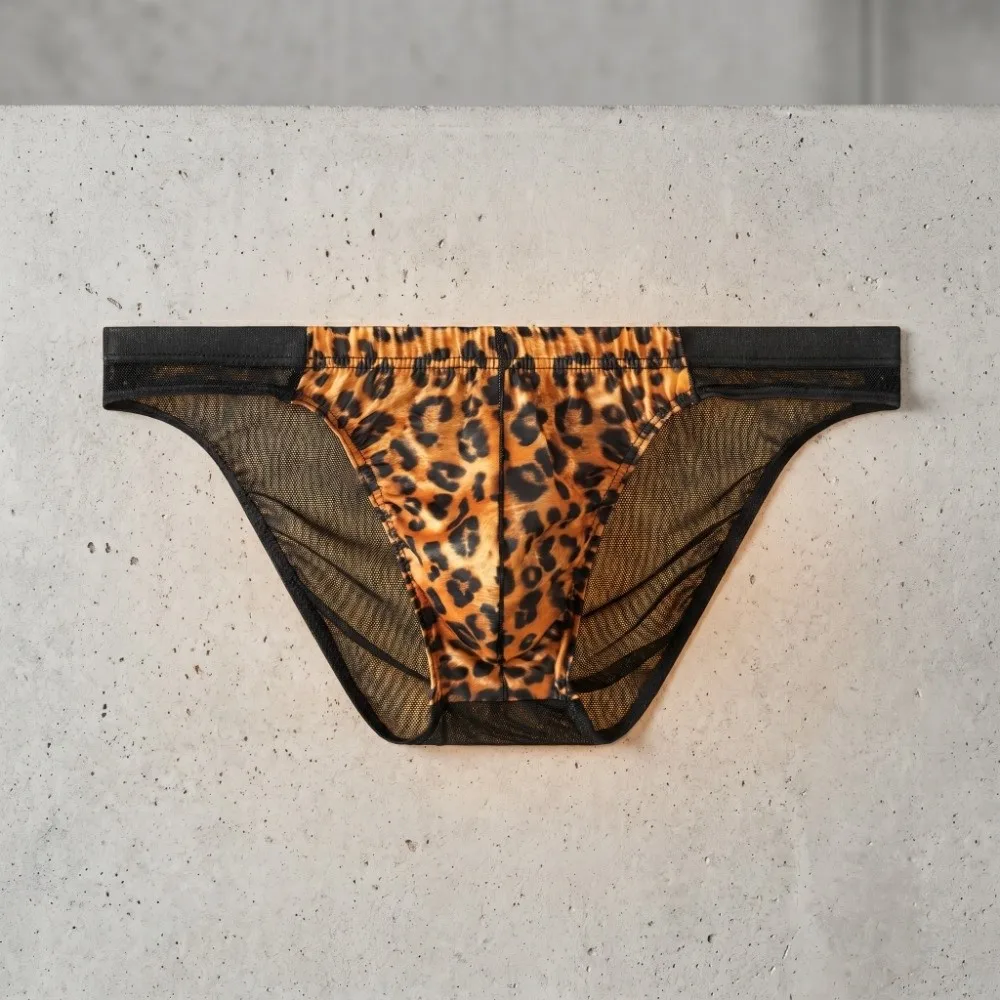 Unterhosen, Dessous, Leopardenmuster, Dreieckige Slips, Atmungsaktives Netzmaterial, Dünne Herren-Slips, Niedrige Taille, Transparente Unterwäsche für Männer – Detail 10