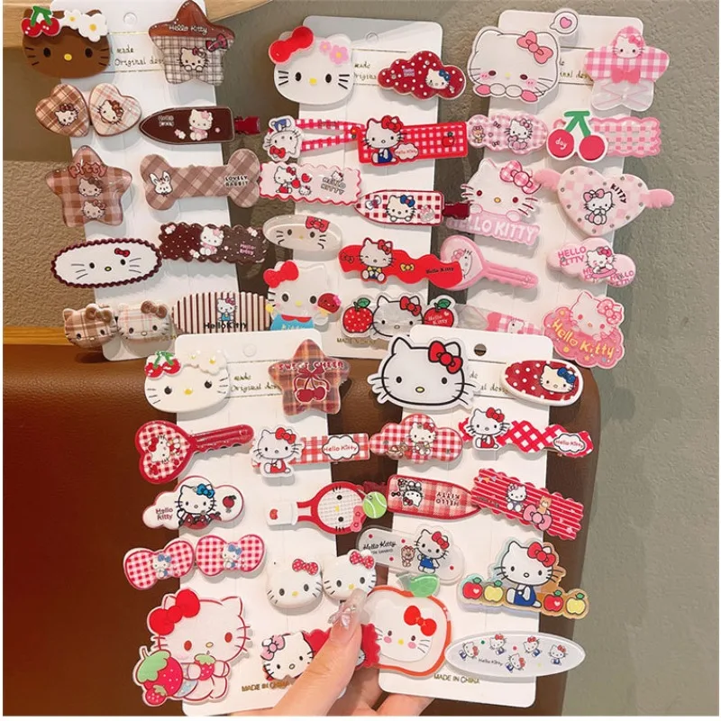 

10Pcs Kawaii Hello Kitty Children Cute Cartoon Sweet Baby Hair Clip Set Bow Girl Barrettes Bangs Hairpins Kids Hair Accessories