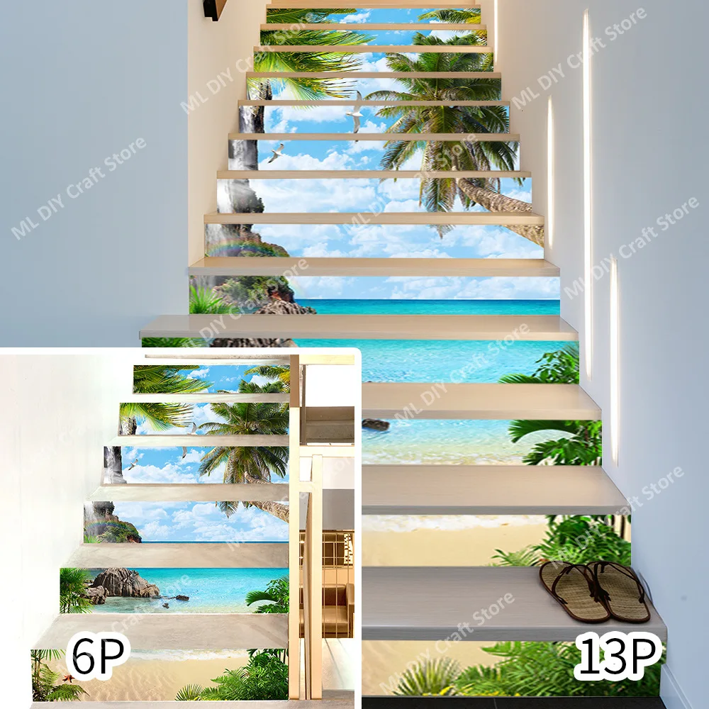 

New Seaside Creative PVC Stair Stickers Island Beach Coconut Tree Steps Decorative Stickers Refurbishment Concealer