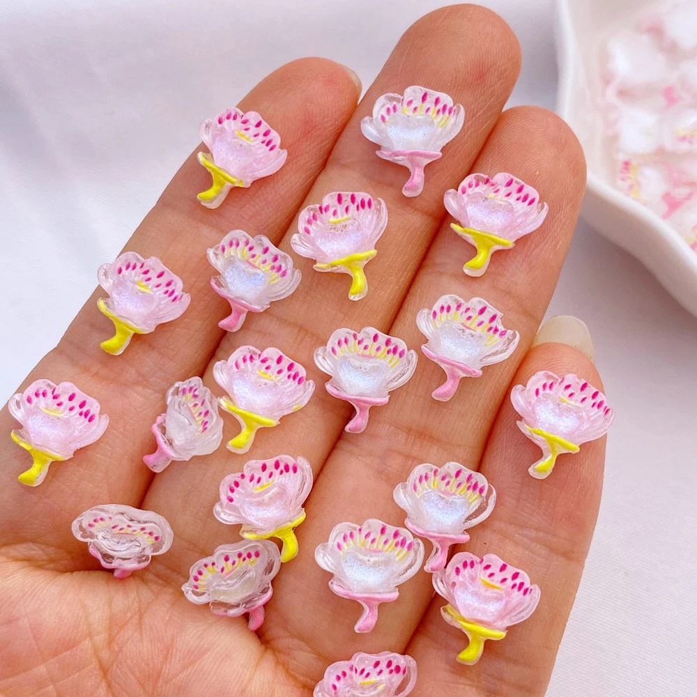 50Pcs New 10*11mm Cute Mini Sakura Resin Flatback Cabochon Ornament Jewelry Making Manicure Hairwear Accessories