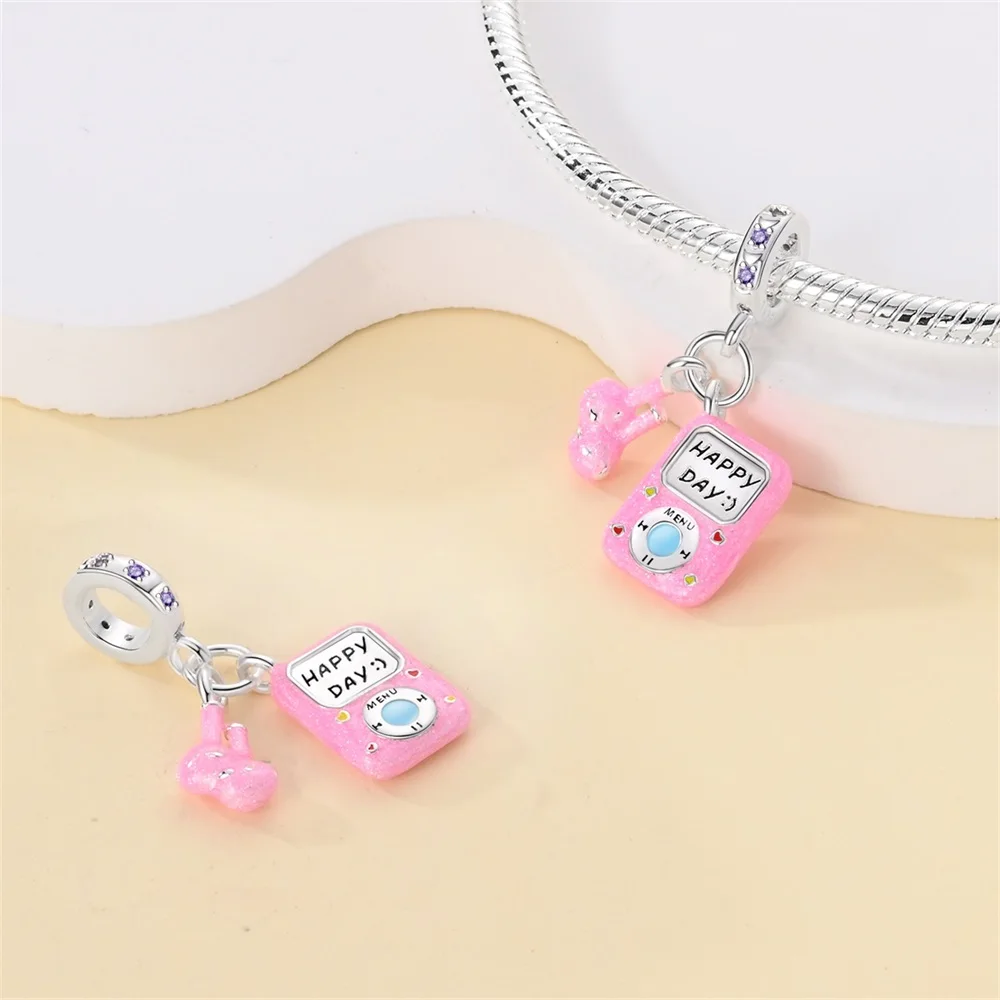 

Pink Music Player Charms 925 Sterling Silver Original Beads Fit Original 925 Charms Bracelet Beads Jewelry Gifts for Women