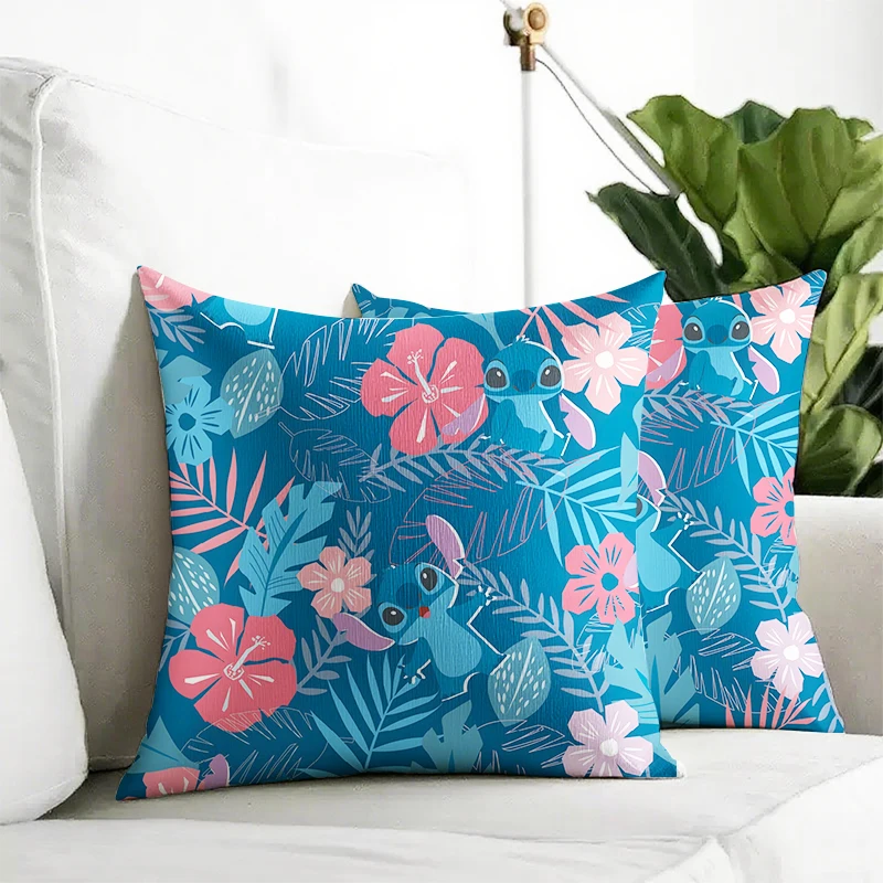 Stitch Flower Palm Square Pillowcase Art Style Bedroom Sofa Decorative Cushion Cover with Zipper Soft Cushion Customized Cover - Image 5