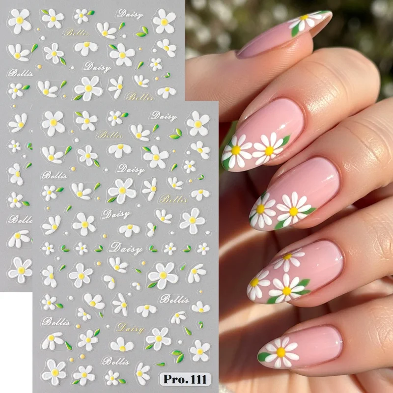 2 Stück 3D Weiße Gänseblümchen-Nagelaufkleber Einfache Frühlings- und Sommer-Blütenblätter Nagelsticker Elegantes Hochzeits-Nageldesign Zubehör
