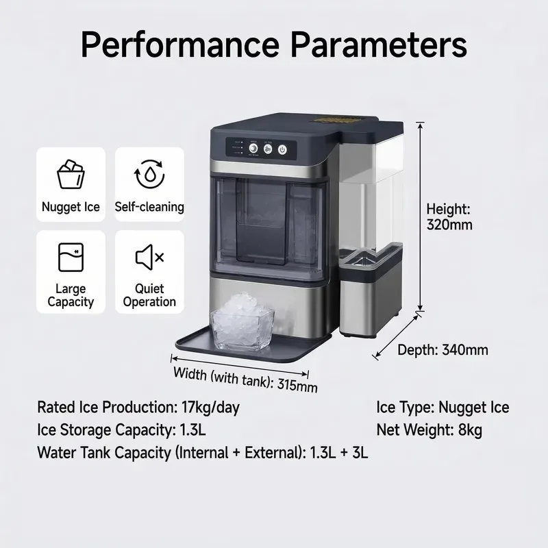 STLF  Ice Cube Machine Desktop 17 kg/day, Two-tank Continuous Chewable Granular Ice Cube Machine,