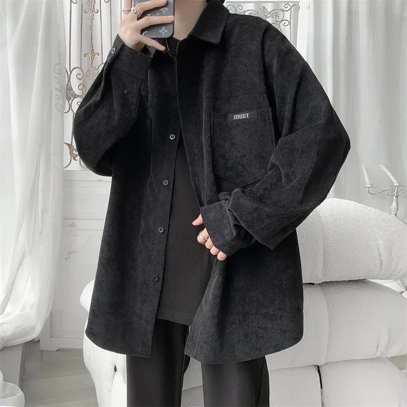 Spring Autumn Men's Corduroy Long Sleeve Shirts For Men Korean Shirt Fashion Casual Loose Oversize Shirt Coat Y2k Streetwear