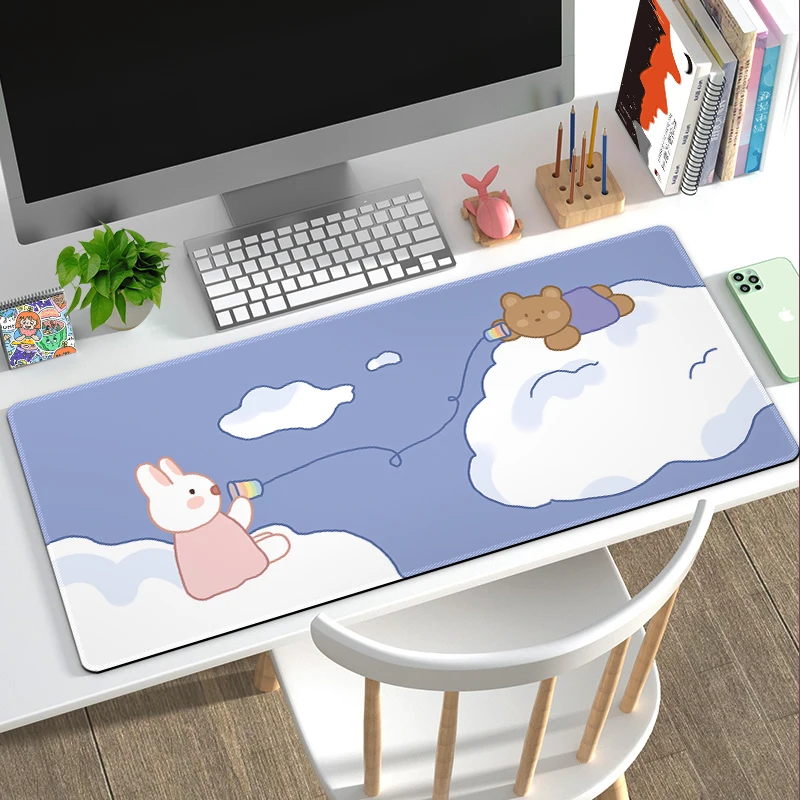 DIY Kawaii Large Mousepad Bunny Non-Slip Desk Mat Mouse Pad HD Print Office Cute Computer Keyboard Mousepad XXL PC Table Pad