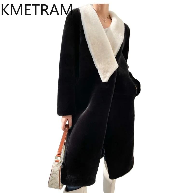 

Natural Merino Sheepskin Wool Double Faced Fur Jacket Women Long Black Real Fur Coat Winter Woman Clothing 2025 Furry Jackets