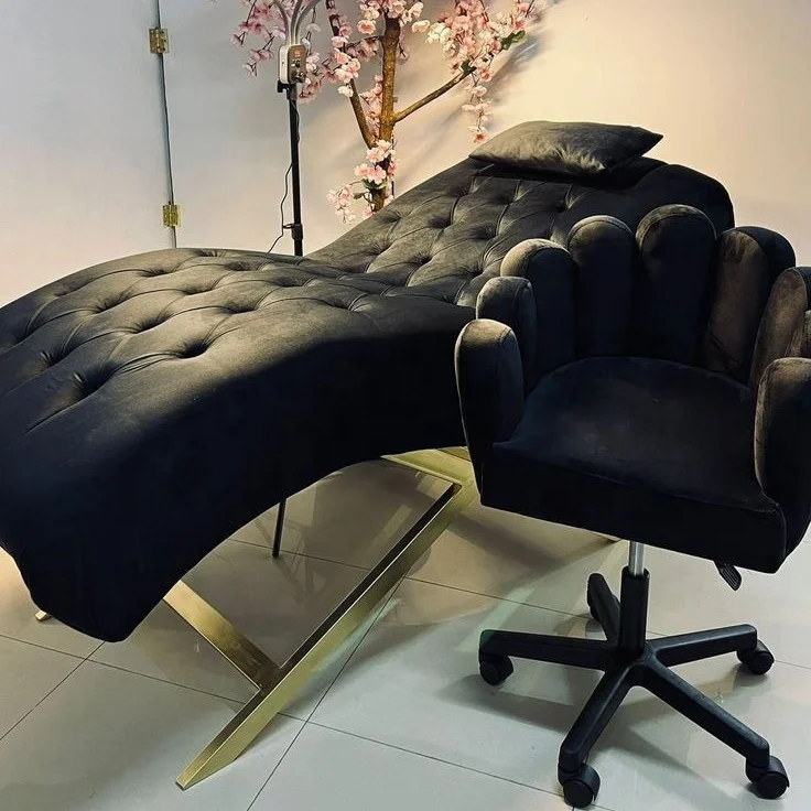 Brow Bed Spa Massage Lash Curved Eyelash Black Beauty Bed With Stool