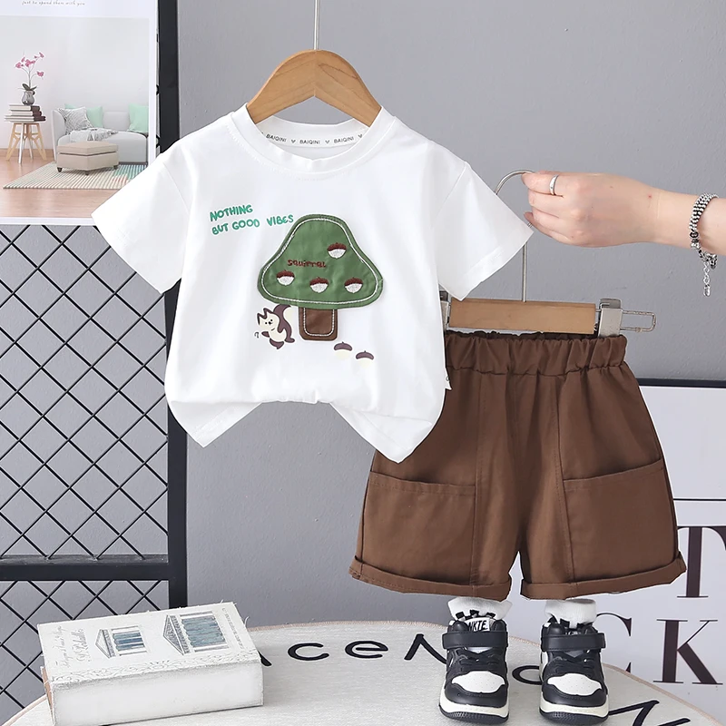 Baby Boys Clothes Sets Baby Summer Casual Mushroom T-shirts + Shorts 2pc Suits Children Boys Clothing Infant Outfits 1-5years