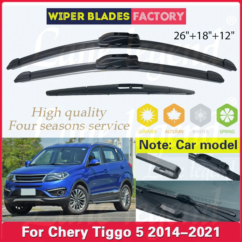 

For Chery Tiggo 5 Grand Tiggo5 DR6 EVO6 2014 - 2021 Front Rear Wiper Blades Brushes Cutter J Hook Car Accessories 26"+18"+12"