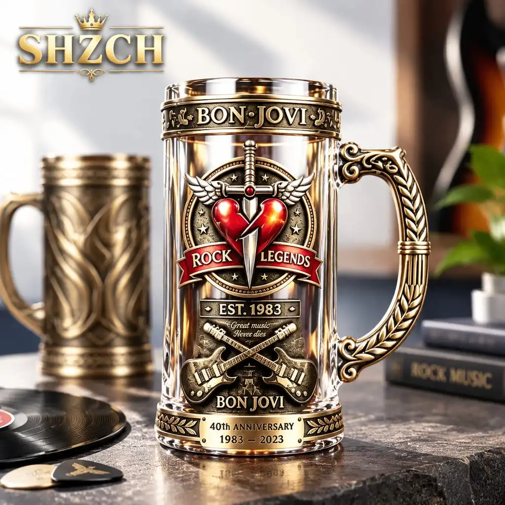 Bon Jovi 1983-2026 Rock Legend Heavy Metal Band Collectible Beer Tankard Vintage Drinking Glass Mug for Fans