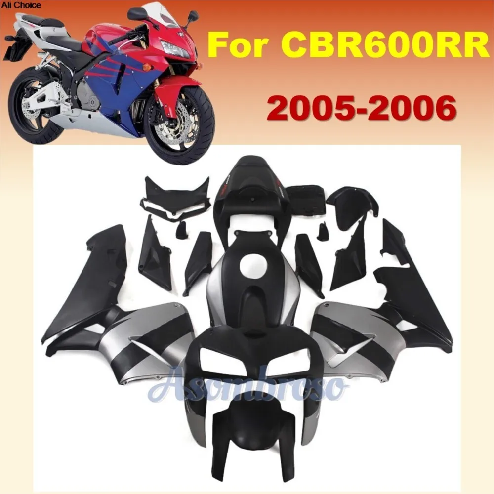 Injection Mold ABS Whole Fairings Kit Fits CBR600RR PC37 2005 2006 CBR 600RR F5 05 06 Bodywork Set Matte Black Silvery view 2