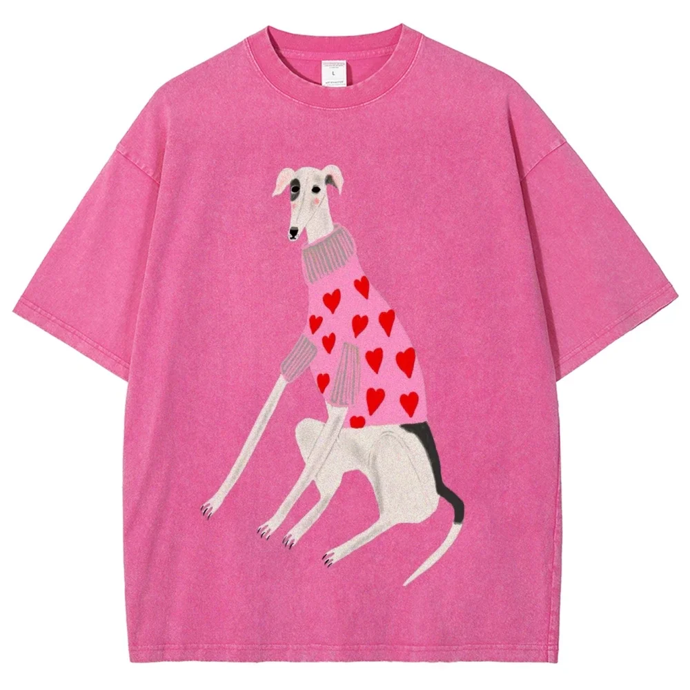 Cotton Washed Unisex T-shirt with Fun Cartoon Print High-quality Puppy Design Suitable for Comfortable Fit of All Genders