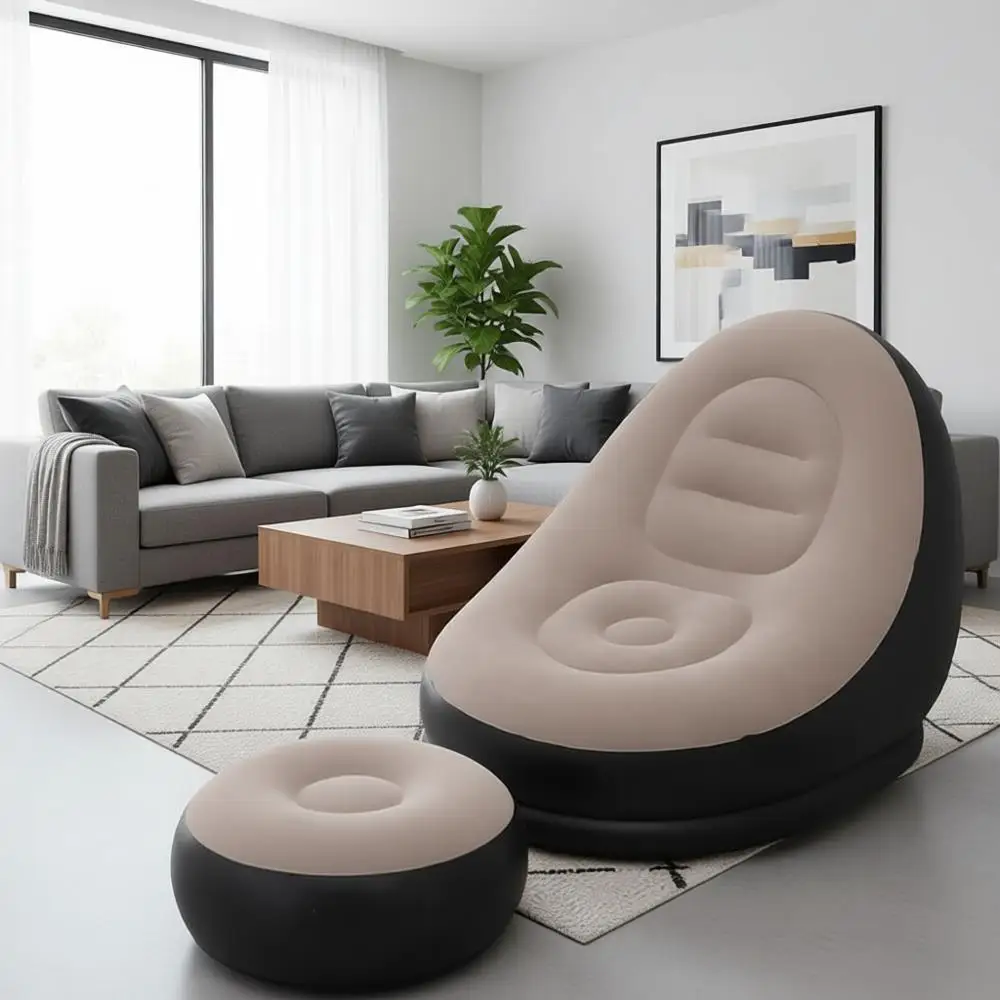 

Портативный диван-шезлонг с подставкой для ног, надувное кресло-реклайнер для дома, улицы, путешествий, кемпинга (без насоса)