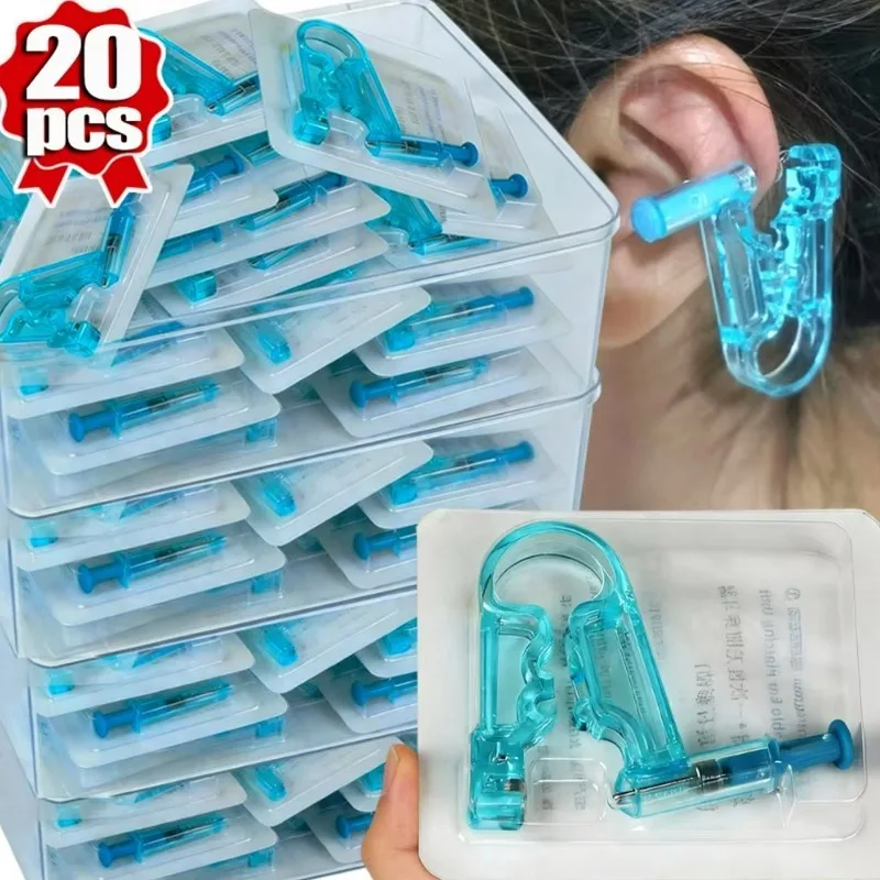 1/20 Peças Pistola Portátil de Perfuração de Orelha Asepsa, Mini Kit Transparente de Segurança para Piercing de Nariz e Orelha, Máquina com Brincos e Ferramentas para Joias Corporais