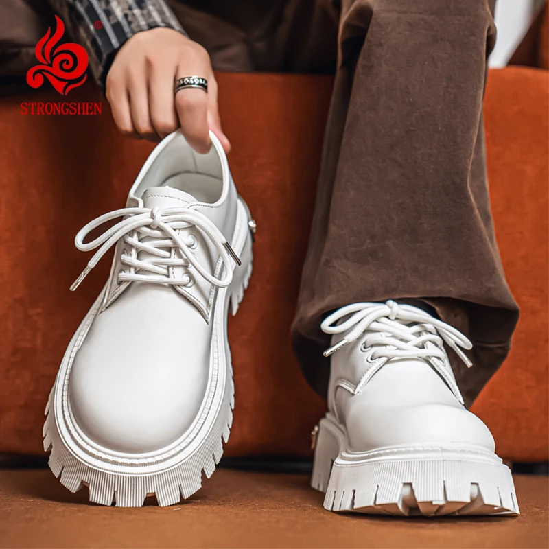 

Мужские кожаные туфли-оксфорды на платформе без шнуровки с толстой подошвой Мужская рабочая обувь Повседневные лоферы Мужские дизайнерские модельные туфли с круглым носком