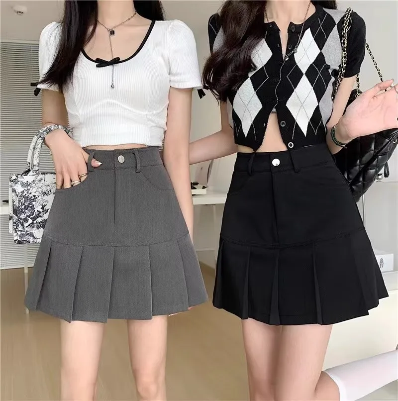 Saias de cintura alta feminina, estilo JK Chic formal, streetwear que combina com tudo, clássico, simples, na moda, Y2k, moda coreana, popular, verão