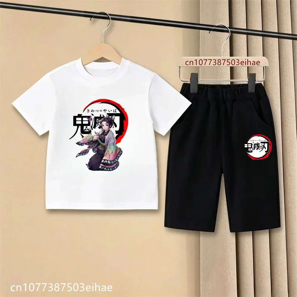 2026 Activity Wear Kids Demon Slayer Anime Comic T-Shirt Casual Shorts Ghost Blade Pattern Flexible Summer R Play Set
