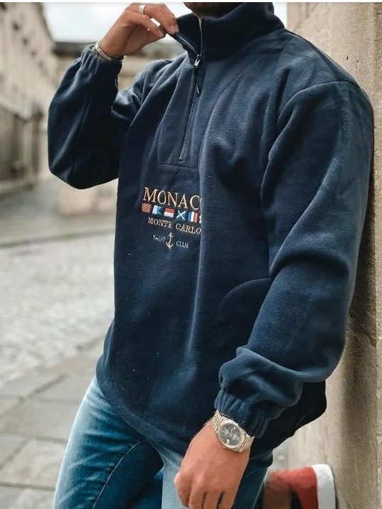 

Men's Casual Long Sleeve Embroidered Sweatshirt Loose Fit Stand Collar Comfortable Breathable Polyester Cotton Spring Autumn ...