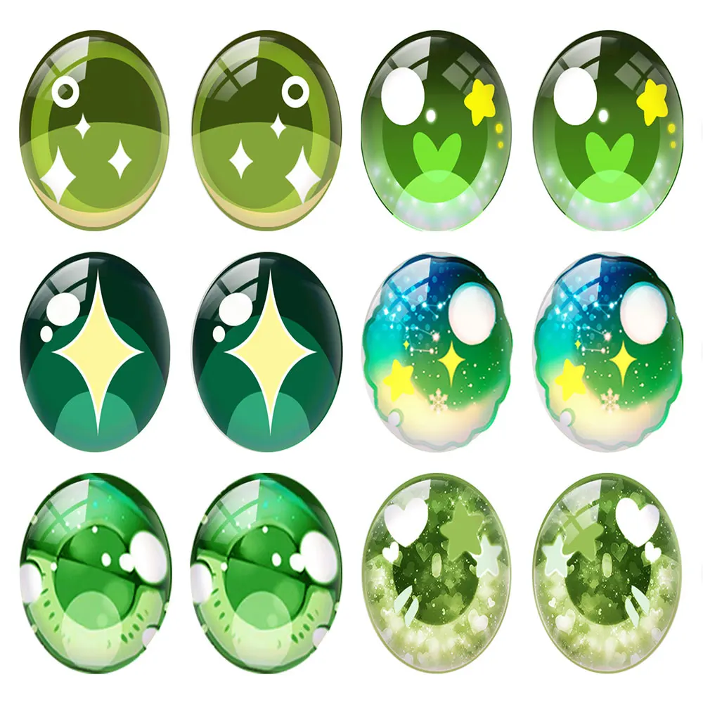 

5pairs/lot Oval Cute Green Cartoon Doll Crystal Eye Pupils Stars Photo Glass Cabochon Flatback Demo Cameo Diy Jewelry Making
