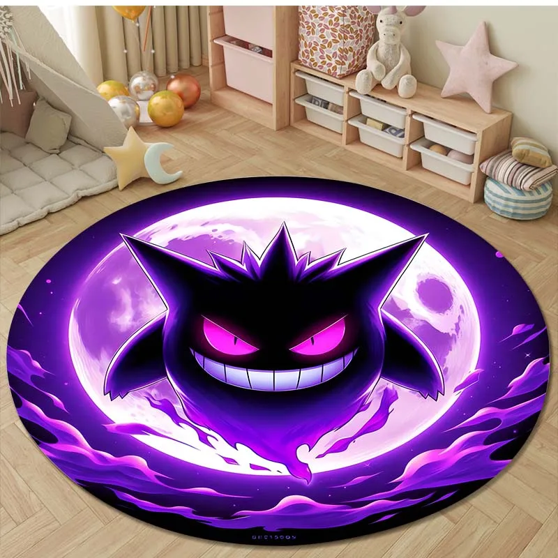 Tapetes Redondos com Estampa de Desenho Animado P0kem0n G-Gengar em Vários Estilos para Sala de Estar, Quarto, Tapetes de Chão, Tapete para Sofá e Cadeira, Decoração de Casa