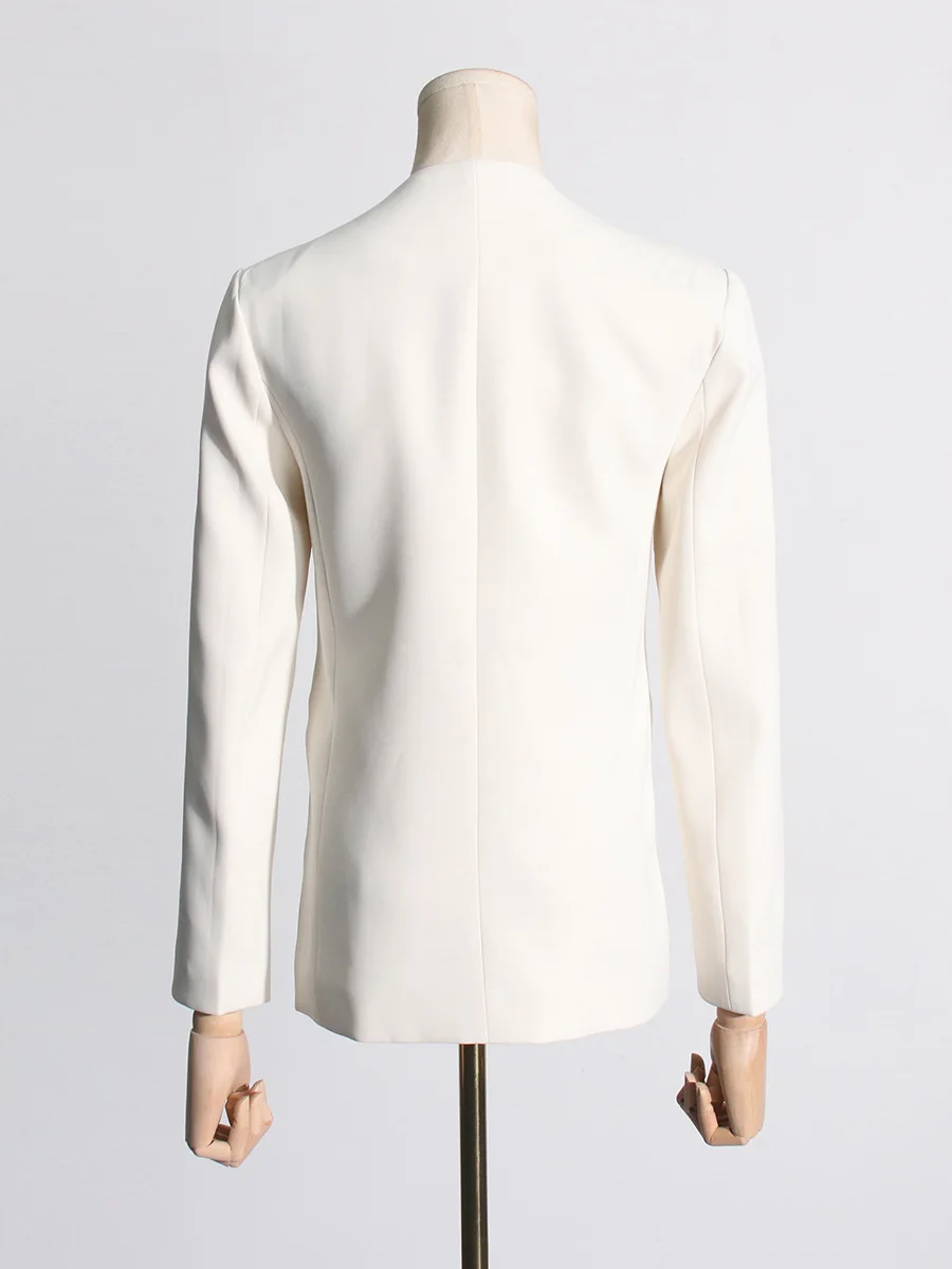 Blazer à col en V pour femme, costume blanc cristal, veste en coton, tenue formelle, vêtements de travail d'affaires, manteau chaud pour fille, dame de bureau, automne, 1 pièce