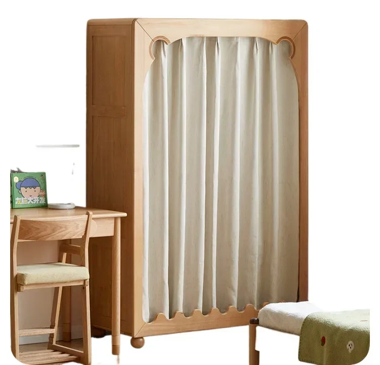 

Solid wood children's wardrobe European beech bedroom wardrobe modern simple home curtain wardrobe