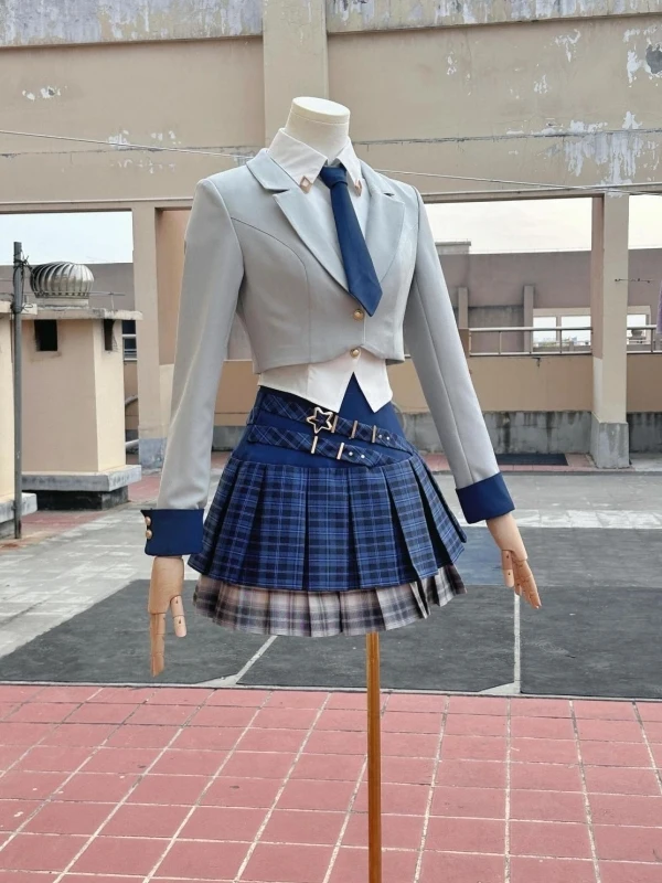 

Корейский комплект футболок в консервативном стиле, милый новый костюм с воротником-джате, клетчатая плиссированная юбка с высокой талией, женская мода