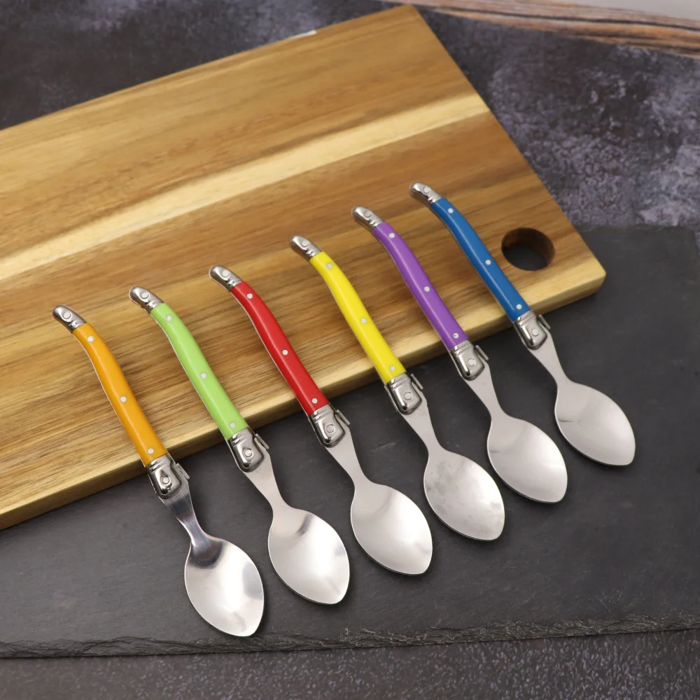 Laguiole Tea spoon Rainbow Mini Coffee Spoons Ice Fruit Dessert Soup Teaspoon Colorful Tableware 6\'\' 15cm Small Party Scoop