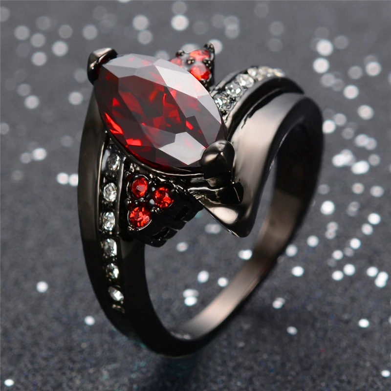 Marquise Red Crystal Mothers Day Gift Couple Rings Dragon Pattern Man Stainless Steel Jewelry Wedding Bands Black Love Ring New