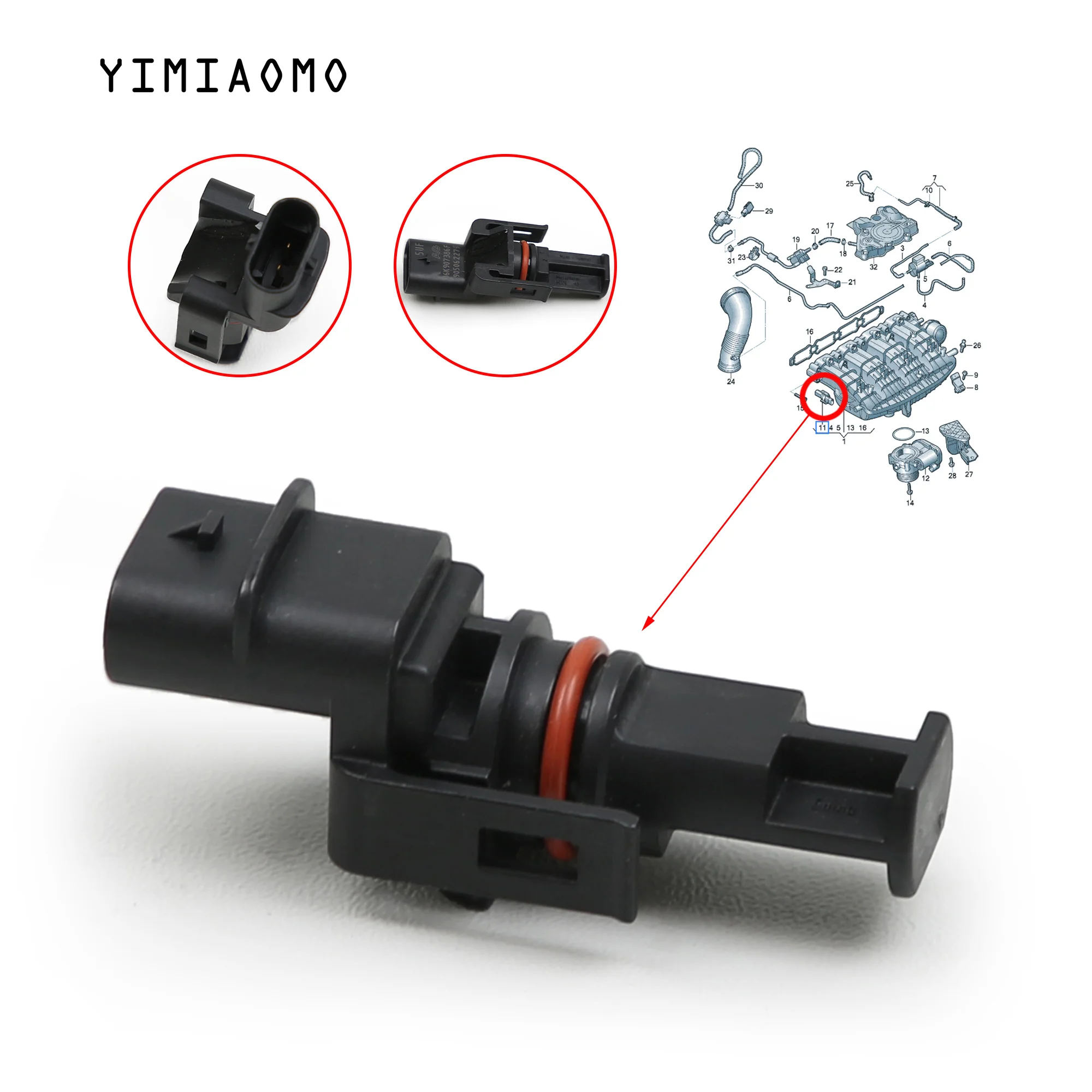 

06K907386A 06K 907 386 A Air Intake Charge Temperature Sensor For Audi A4 A5 A7 Q5 Q7 TTS VW Passat Polo Tiguan Skoda Seat