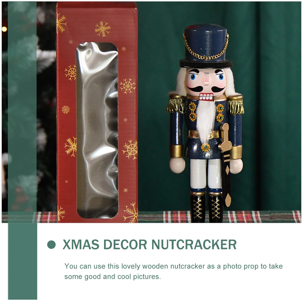 Nutcracker Soldier Decor New Year's Christmas Decorations Desktop Wooden Blue Holiday