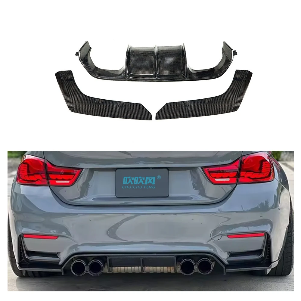 

For BMW M3 M4 2014-2020 F80 F82 Genuine Dry Carbon Fiber V Style Rear Lip Diffuser Spoiler Body Kits Auto Parts Customizable