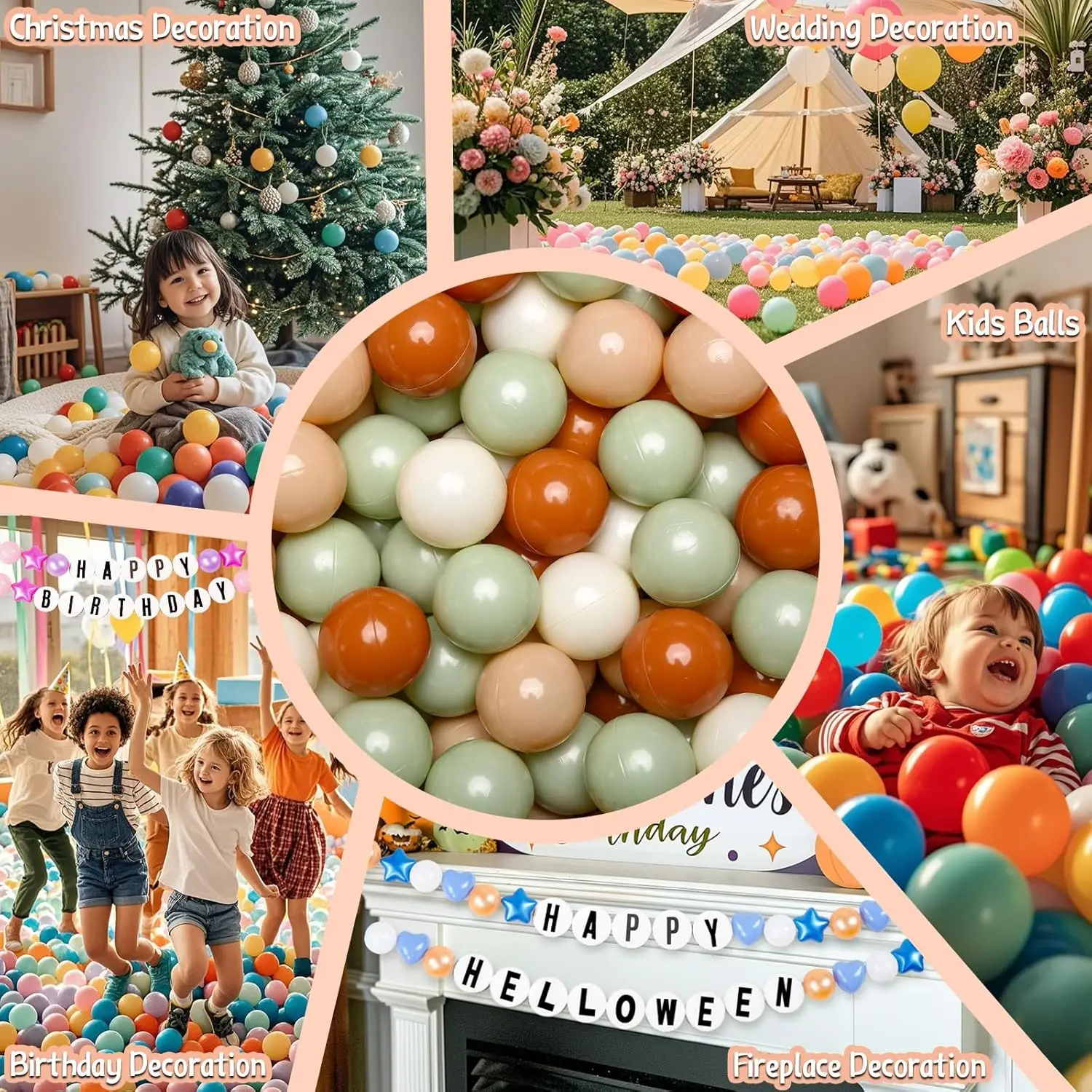 Cream Ball Pit Balls 100 Balls, 2.2 Inch Ball Pool Balls for Baby Fun Toys, Different Shaped for Toddler Ball Pit, Boys Girl Kid