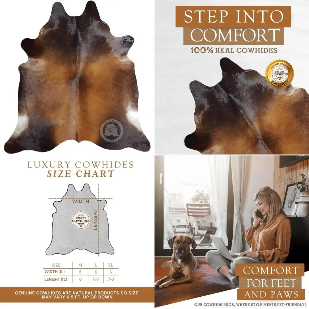 

Authentic Mahogany Brown Cowhide Rug - Modern Animal Skin Floor Covering for Living Spaces and Bedrooms
