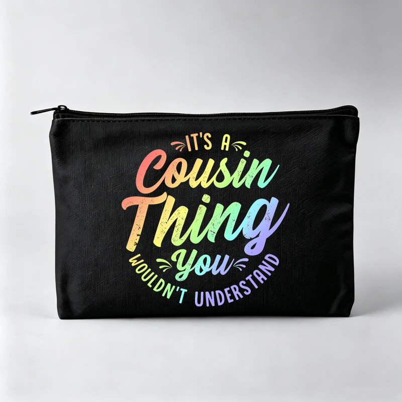 Women's Typography Print Makeup Bag, Slogan Style Cosmetic Pouch for Daily Use