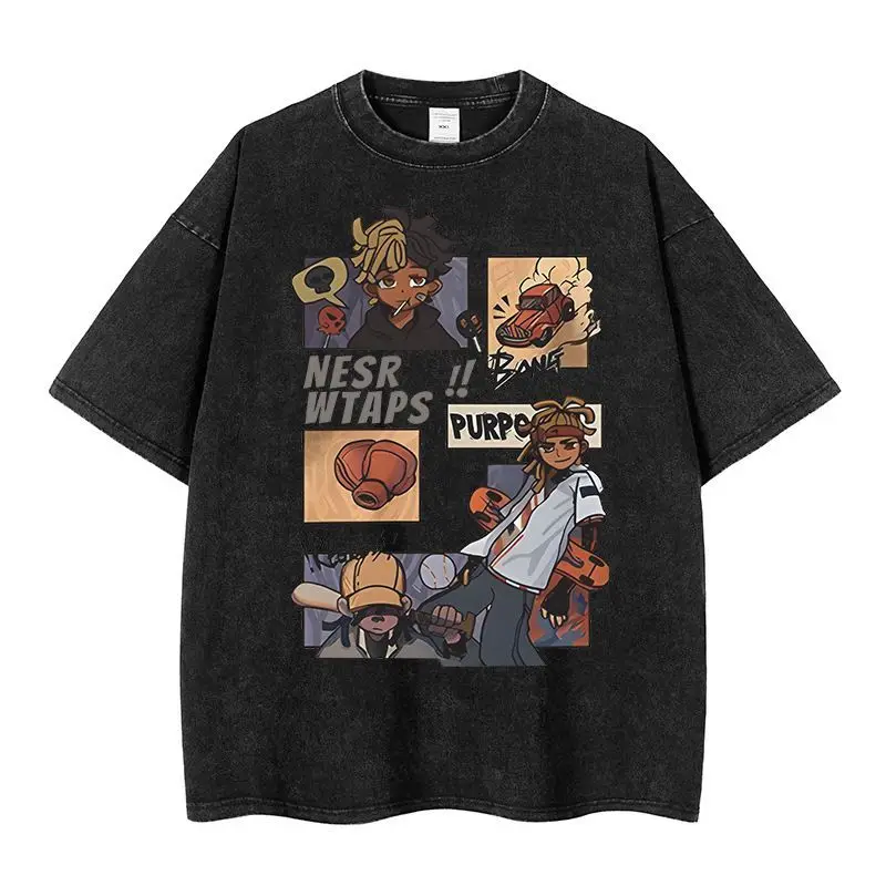 

Мужская черная хлопковая футболка Nesrwtpaps Lucky Rock Thanks Graphic для лета 2026 года, в стиле скейт-стритвир