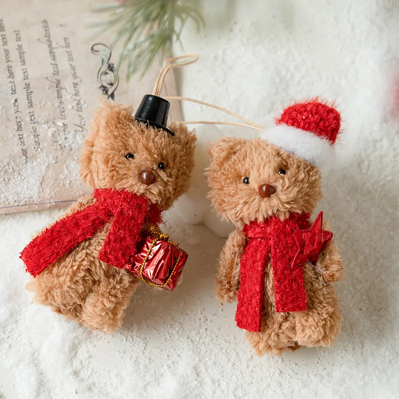 2Pcs Cute Christmas Bear Plush Pendant for Christmas Tree Hanging Bear Plush Pendant Gift Xmas Home Party Xmas Tree Decoration