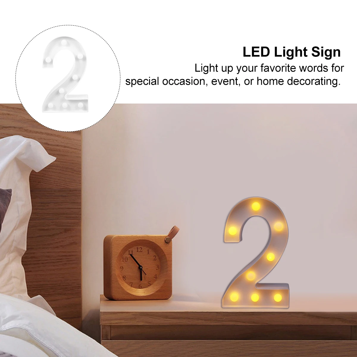 

1pc Decorative Led Up Numbers White Plastic Marquee Number Sign For Wedding Party Home Bar Christmas Operated Night
