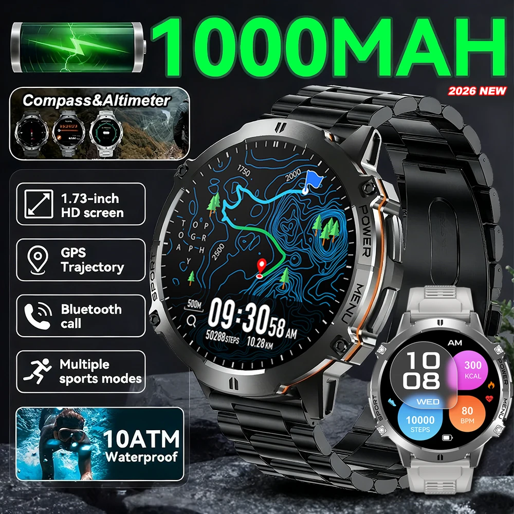 Nouveau extérieur 1000mAh batterie hommes adulte montre intelligente GPS boussole altimètre 10ATM étanche fréquence cardiaque BT appel Sport homme Smartwatch