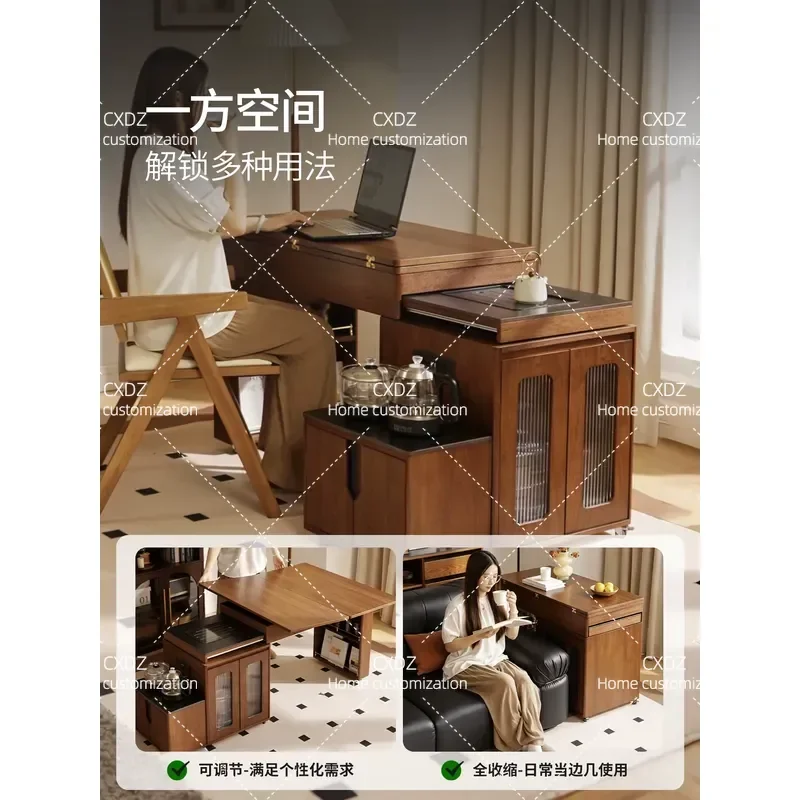 2026 New High End Solid Wood Tea Table Mobile Desk for Youth Balcony Wooden Craftsmanship Portable Tea Station
