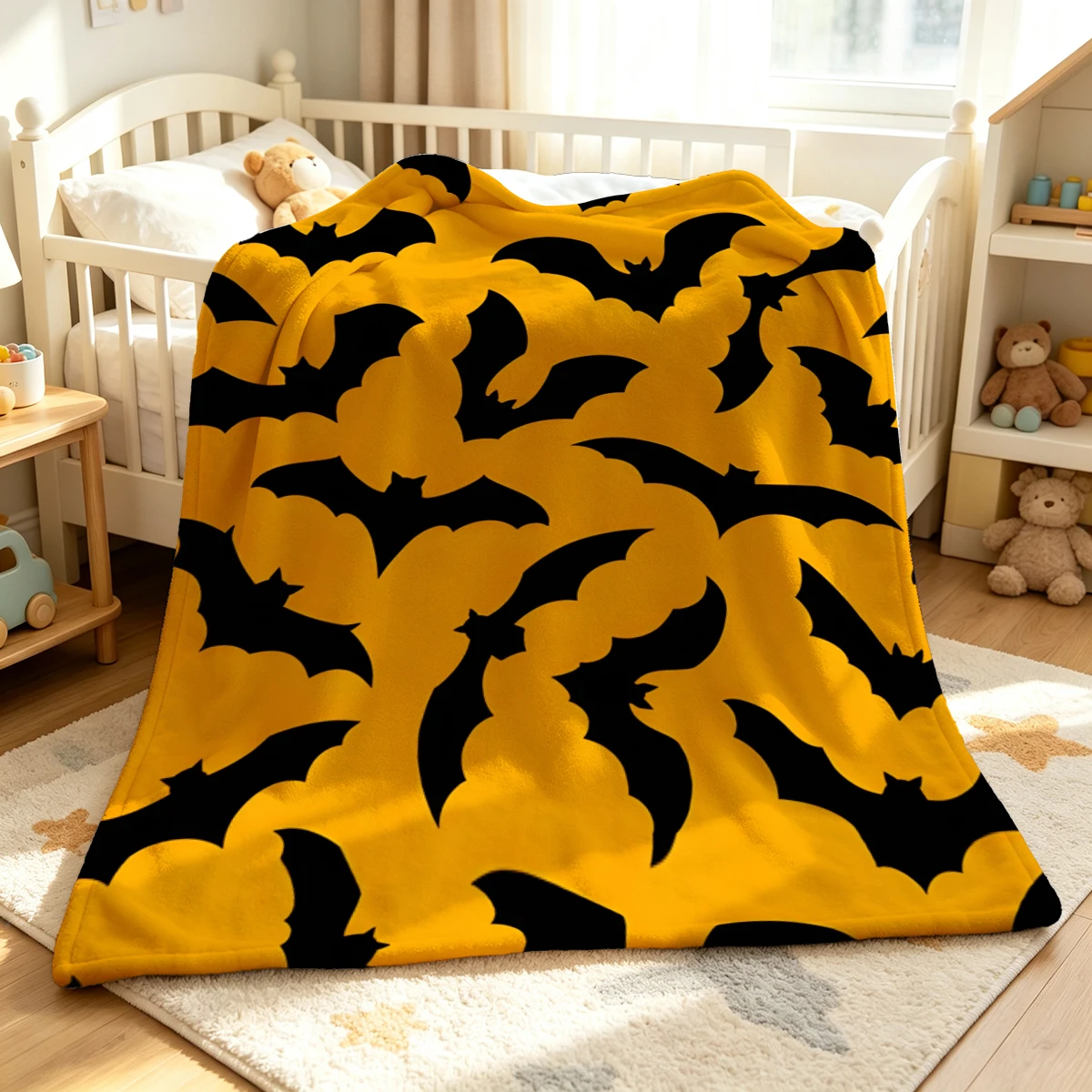 Orange Bats Halloween Winter Summer Flannel Blanket Throw Fleece Soft Fuzzy Plush Cozy Fleece Blankets for Sofa Ideal Gifts