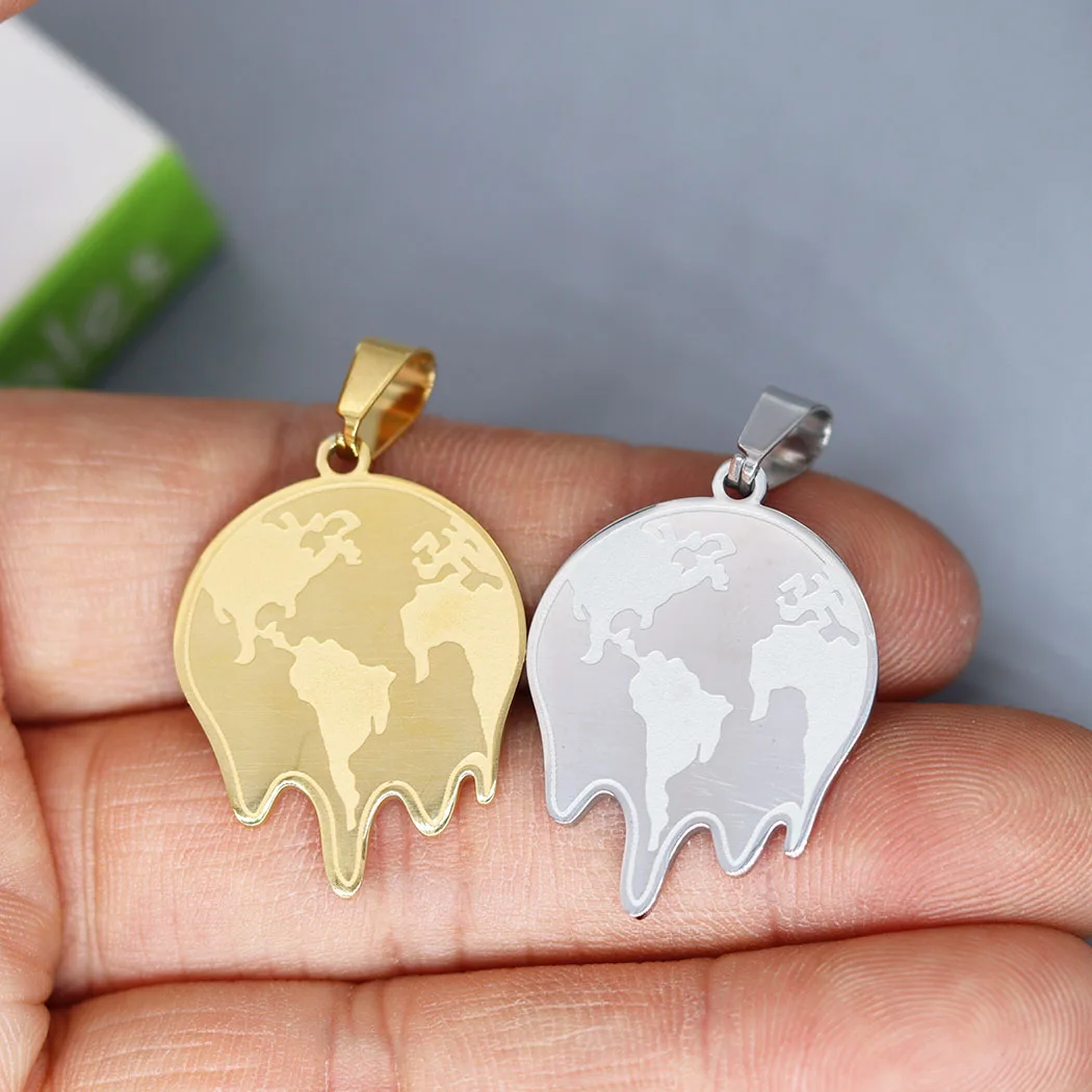 2Pcs/lot Stainless Steel Planet Melting Earth Necklace Men Charms For Making DIY Necklace Bracelets Jewelry Crafts