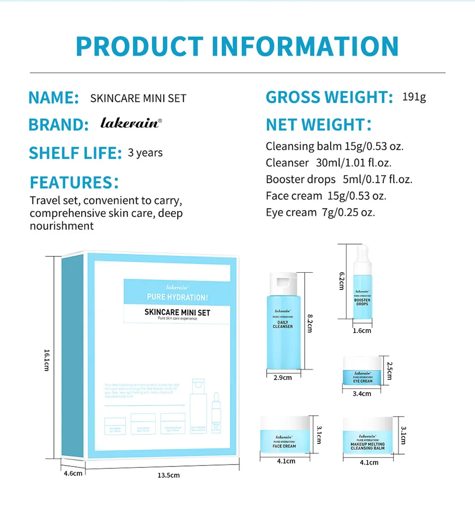 Mini Skincare Travel Set, Essential Kit for Face & Body, Hydrating & Cleansing in Portable Sizes, On-the-Go Care