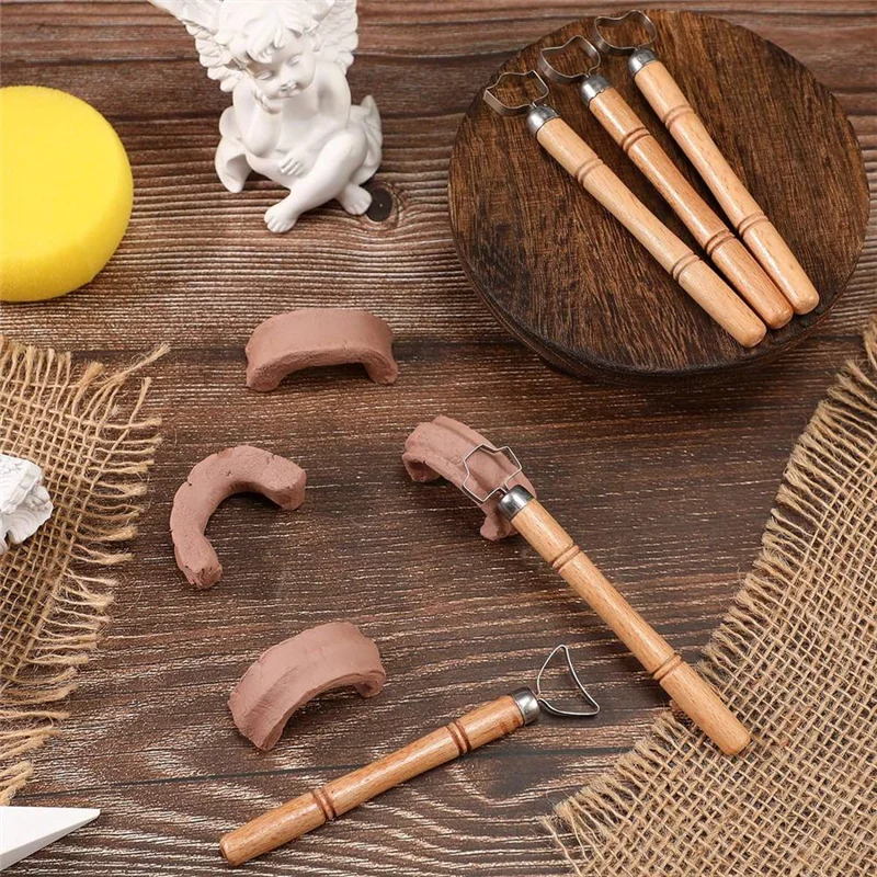 AINY-5 PCS Clay Tools Sculpting Tools With Wooden Handles For Teacup Mug Utensils Vase Handle Model Making Durable Easy To Use